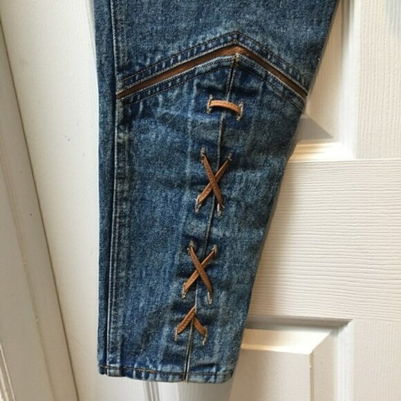 VINTAGE Rio by Stephen Mardon Leather Trim Lace Up Jeans - Picture 7 of 12